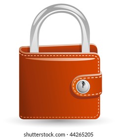 Money security concept. Locked Wallet. Illustration of a wallet closed on the lock.