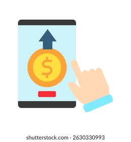 Dinheiro Envie a cor plana, mini ícone de ilustração. use para conceito moderno, impressão, UI, kit UX, web e desenvolvimento de aplicativos. Vetor relacionado com vendas, logística e comércio eletrônico