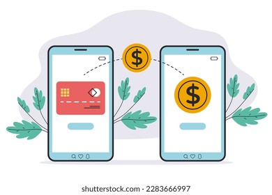 Money send transfer mobile receive online transaction bank payment finance abstract concept. Vector graphic design illustration