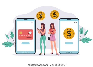 Money send transfer mobile receive online transaction bank payment finance abstract concept. Vector graphic design illustration