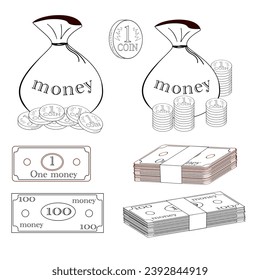 money set, money bag, vector, finance, trade, business