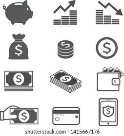 Money set icon, dollar, coin, credit card, and smartphone security.