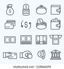 Money set icon, dollar, coin, credit card, pocket, wallet, and Bank. Vector illustration symbol for mobile app, and web.
