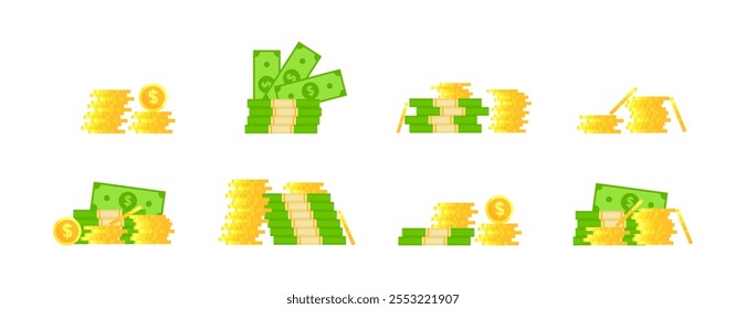 Ícones do conjunto monetário. Estilo plano. Ícones de vetor.