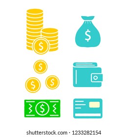  Money set on white background isolated. Stock Vector Illustration. 