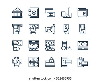 Money. Set of outline vector icons. Contains such Icons as Wallet, Credit Card Payment, Money Flow and more.