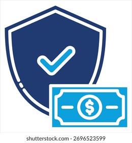 Money Shield Flat Blue Icon Vector Illustration