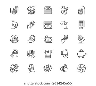 Money Shield Icons. Editable Stroke. For Mobile and Web. Contains such icons as Currency, Icon, Coin, Paper Currency, Outline, Online Banking