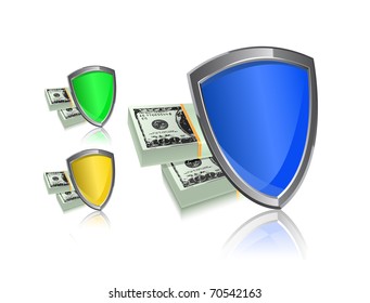 money shield isolated icon set on white background. security and protection concept