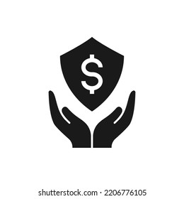 Money Shield On Hand. Financial Protection Icon Flat Style Isolated On White Background. Vector Illustration