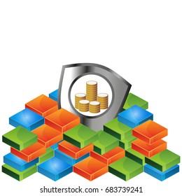 Money Shield vector illustration with colored versions