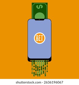 Money Shredder: Smartphone Betting App Converting Cash into Data - Gambling Addiction Vector