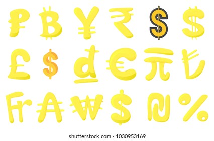 Money sign icon set. Cartoon set of money sign vector icons for web design isolated on white background