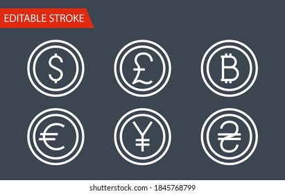 Money Sign Icons Set. Thin Line Vector Illustration - Adjust stroke weight - Expand to any Size - Easy Change Colour - Editable Stroke