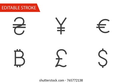 Money Sign Icons Set. Thin Line Vector Illustration. Adjust stroke weight - Expand to any Size - Easy Change Colour - Editable Stroke - Pixel Perfect