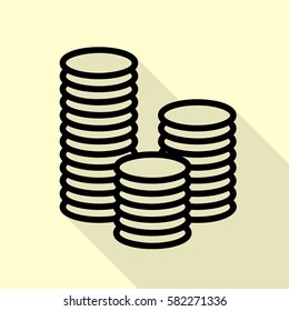 Money sign illustration. Black icon with flat style shadow path on cream background.