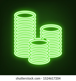 Money sign illustration. Green neon icon in the dark. Blurred lightening. Illustration.