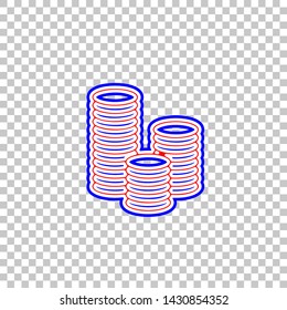 Money sign illustration. Red, white and contour icon at transparent background. Illustration.