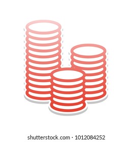 Money sign illustration. Vector. Reddish icon with white and gray shadow on white background. Isolated.