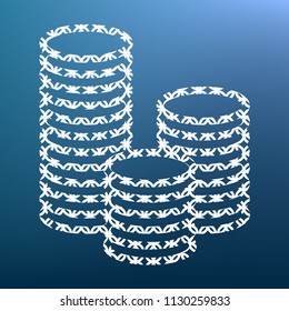 Money sign illustration. Vector. White textured icon at lapis lazuli gradient background.