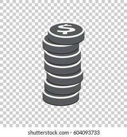 Money silhouette icon on isolated background. Coins vector illustration in flat style. Icons for design, website.