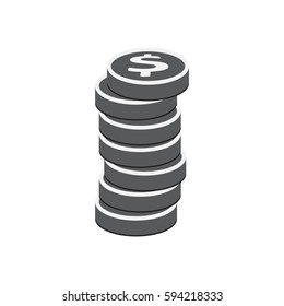 Money Silhouette Icon On White Background. Coins Vector Illustration In Flat Style. Icons For Design, Website.