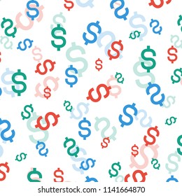 Money silhouette. Wallpaper and fabric design and decor. Vector illustration. Pattern of colorful Dolar on White Background.