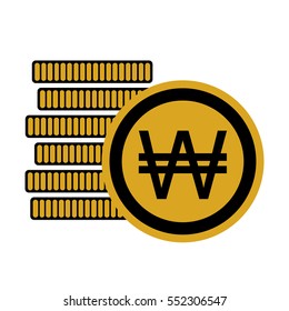 Money six coins South Korean Won icon, KRW currency symbol, vector illustration.