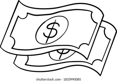 Money sketch / line art for kids coloring books.  Black and white vector illustration for coloring book.