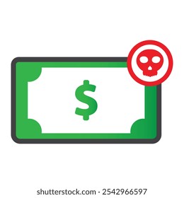 money with skull icon isolated on white background