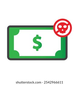 money with skull icon isolated on white background