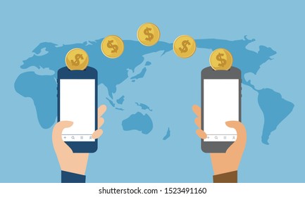money and smartphone image,blue background,vector illustration
