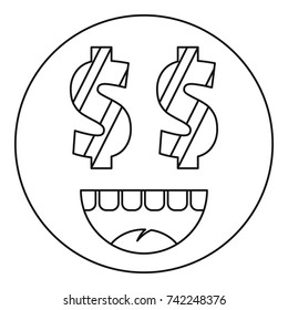 Money smile icon. Vector thin line illustration of money smile icon isolated on white background