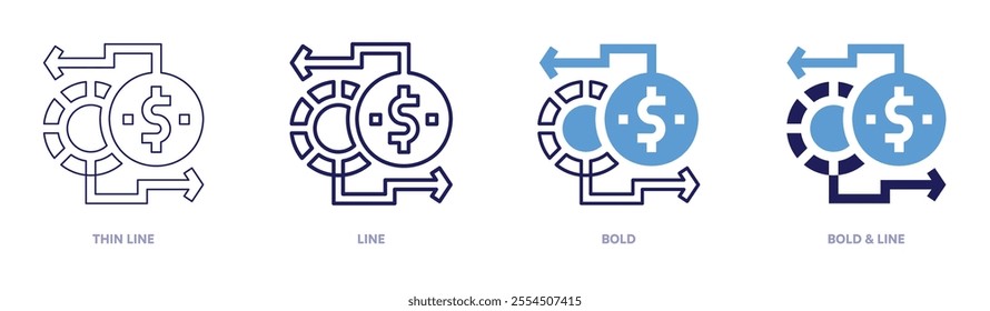 Money sources icon in 4 different styles. Thin Line, Line, Bold, and Bold Line. Duotone style. Editable stroke.