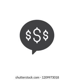 Money speech bubble vector icon. filled flat sign for mobile concept and web design. Shopping Chat message simple solid icon. Symbol, logo illustration. Pixel perfect vector graphics