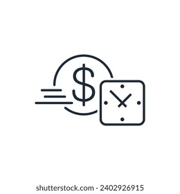 Dinero, velocidad, tiempo.  Icono lineal vectorial aislado en fondo blanco.