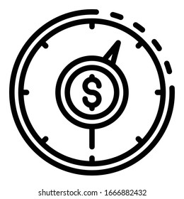 Icono del velocímetro de dinero. Icono de vector del velocímetro de dinero de esquema para diseño web aislado en fondo blanco