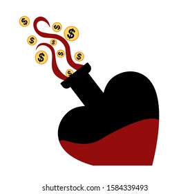 Money spell concept icon. Witchcraft and alchemy . Financial and business success potion. Money magic. Magic bottle. EPS 10.  
Flat vector illustration  Isolated on white background