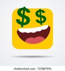 Money square emoticon in a flat design