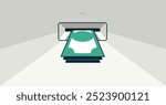 Money stack from ATM concept poster, dollars stack withdrawal vector icon style illustration, withdraw money from bank credit card easily.