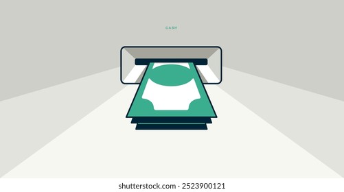 Money stack from ATM concept poster, dollars stack withdrawal vector icon style illustration, withdraw money from bank credit card easily.