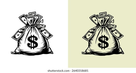 Money Stack, Cash Bag Sack Dollar, Sign Bills, Bank Success Business,  Advertising Design Element Logo, Vector Cricut Cut Cutting