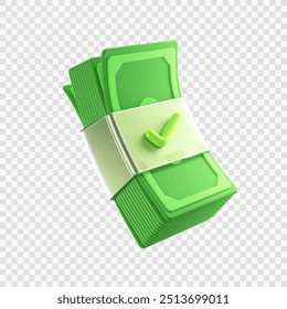 money stack with a check 3d illustration icon cartoon style vector