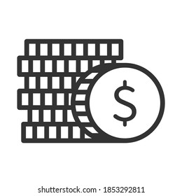 Icono del esquema de la pila de monedas de dinero. Icono de moneda de dólar. Vector.