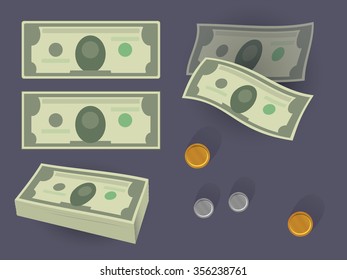 money stack and coins vector illustration isolated