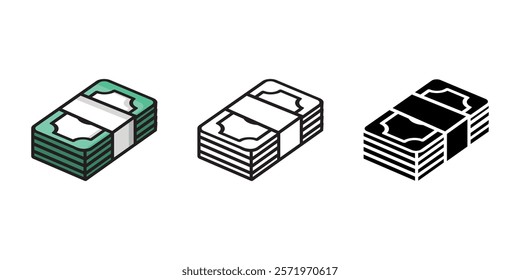 Money stack color icon. Dollar banknotes color sign. Salary banknotes symbol. Green dollar bills pictogram. Cash green illustration.