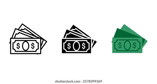 Money stack color icon. Dollar banknotes color sign. Salary banknotes symbol. Green dollar bills pictogram. Cash green illustration.