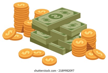 Money stack dollar coin cash pile line art hand drawn style concept graphic design illustration set collection