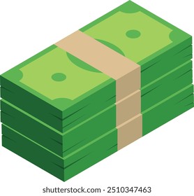 Money stack. Green dollar bill pack icon