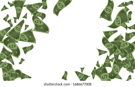 Money stack. Hundred dollars of America. Falling money isolated, us bill.